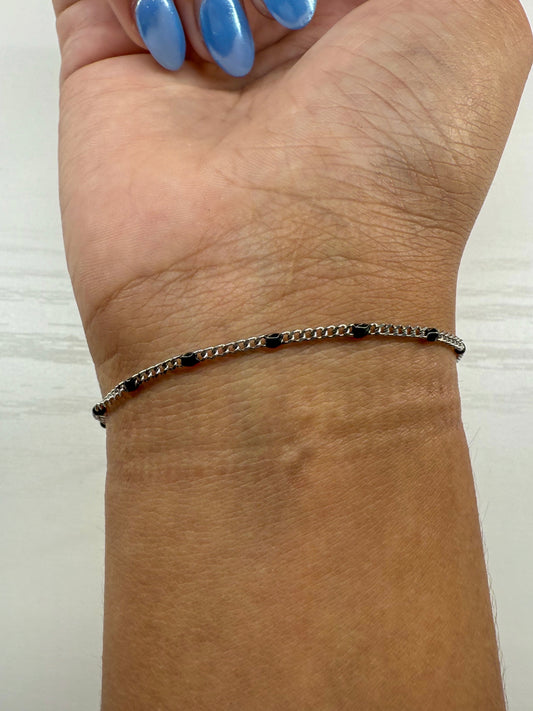 Silver, Black Enamel Curb Chain