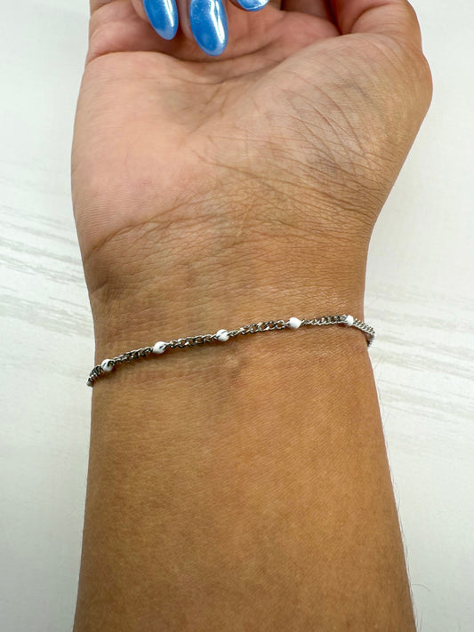 Silver, White Enamel Curb Chain