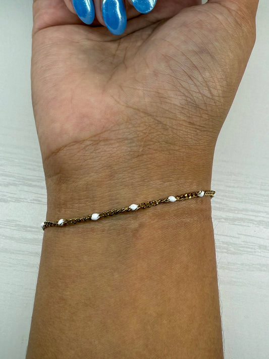 Gold, White Enamel Curb Chain