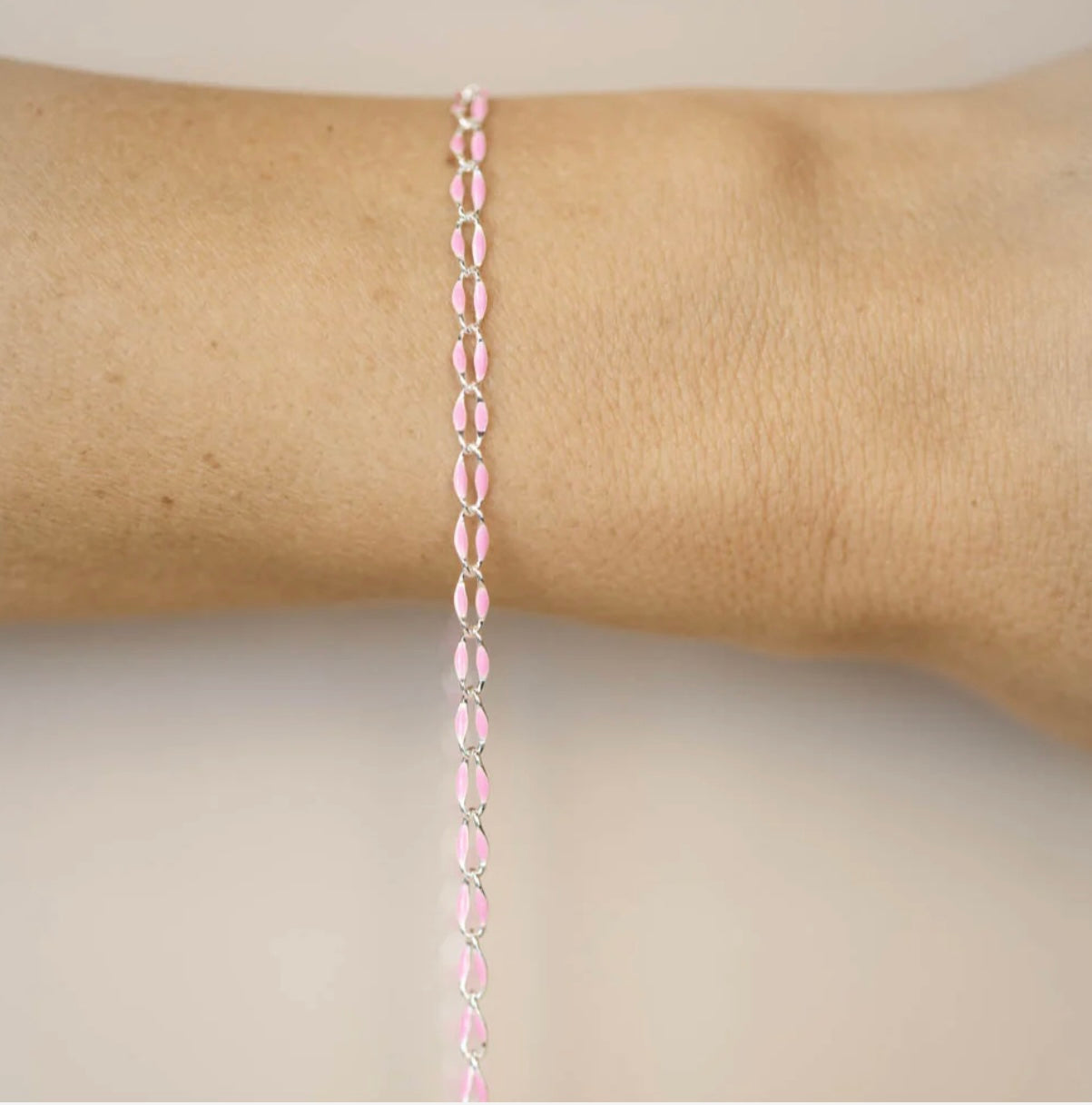 Silver Enamel Chain with Pink