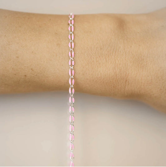 Silver Enamel Chain with Pink